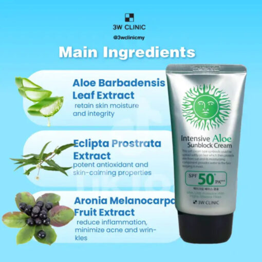 3W Clinic Intensive Aloe Sunblock Cream SPF50+ PA+++ 70ml - Image 2