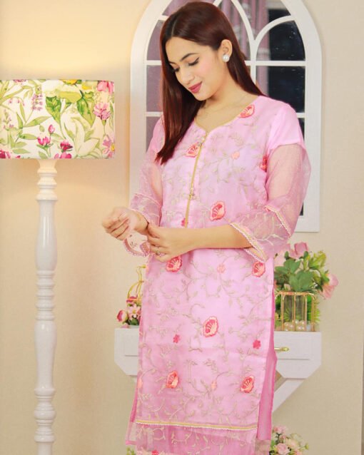 Adans Libas Oranza Embroidery Kurti - Pink - Image 4